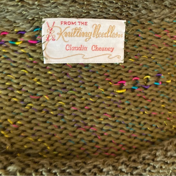 Knitting Needles multimedia sweater. Sequined & color blocked design. Sz L Green - Picture 7 of 7